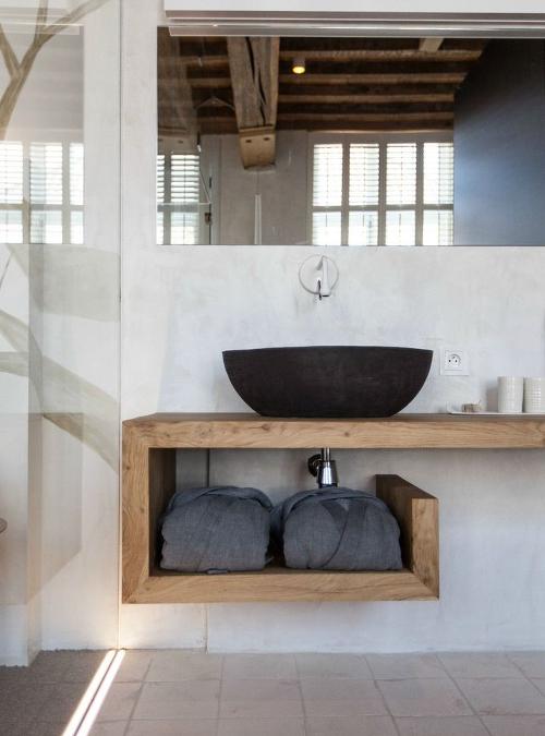 Mensola da bagno porta asciugamani in legno massello di castagno