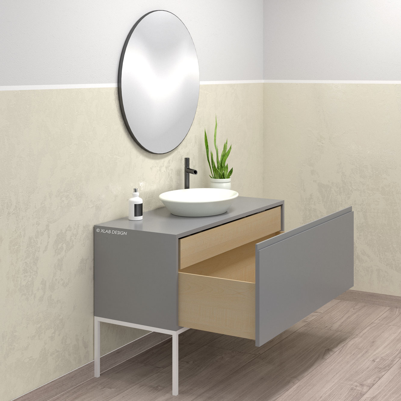 Mobile bagno laccato Soft Grey opaco con lavabo integrato – Martinelli  Pavimenti