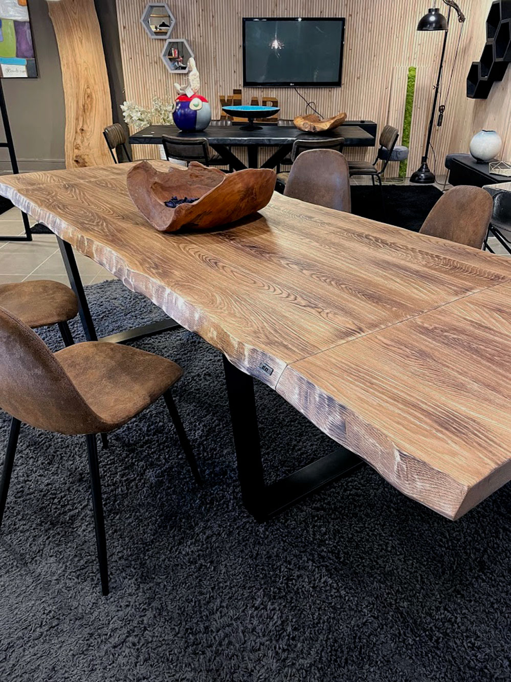Tavolo legno, finitura rovere rustico, base bianca, allungabile