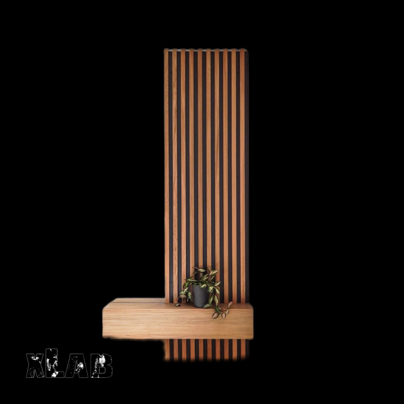 Mobile ingresso parete con listelli in legno verticali e cassetto sospeso -  Vania XLAB - XLAB Design