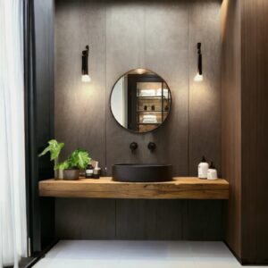 Mensola con vano a giorno 110 cm profondo 50 cm effetto legno color  naturale per lavabo