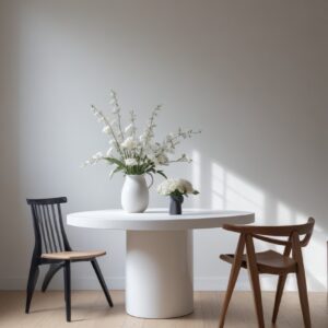 Tavolo da pranzo rotondo 130 cm Bianco cemento design minimalista
