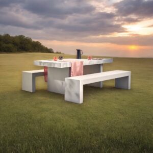 Tavolo da giardino con panche effetto cemento resistente all’esterno design italiano