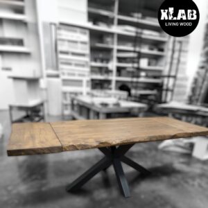 Tavolo allungabile in legno massello rustico L 180 fino a 260 cm – gamba a stella centrale in ferro